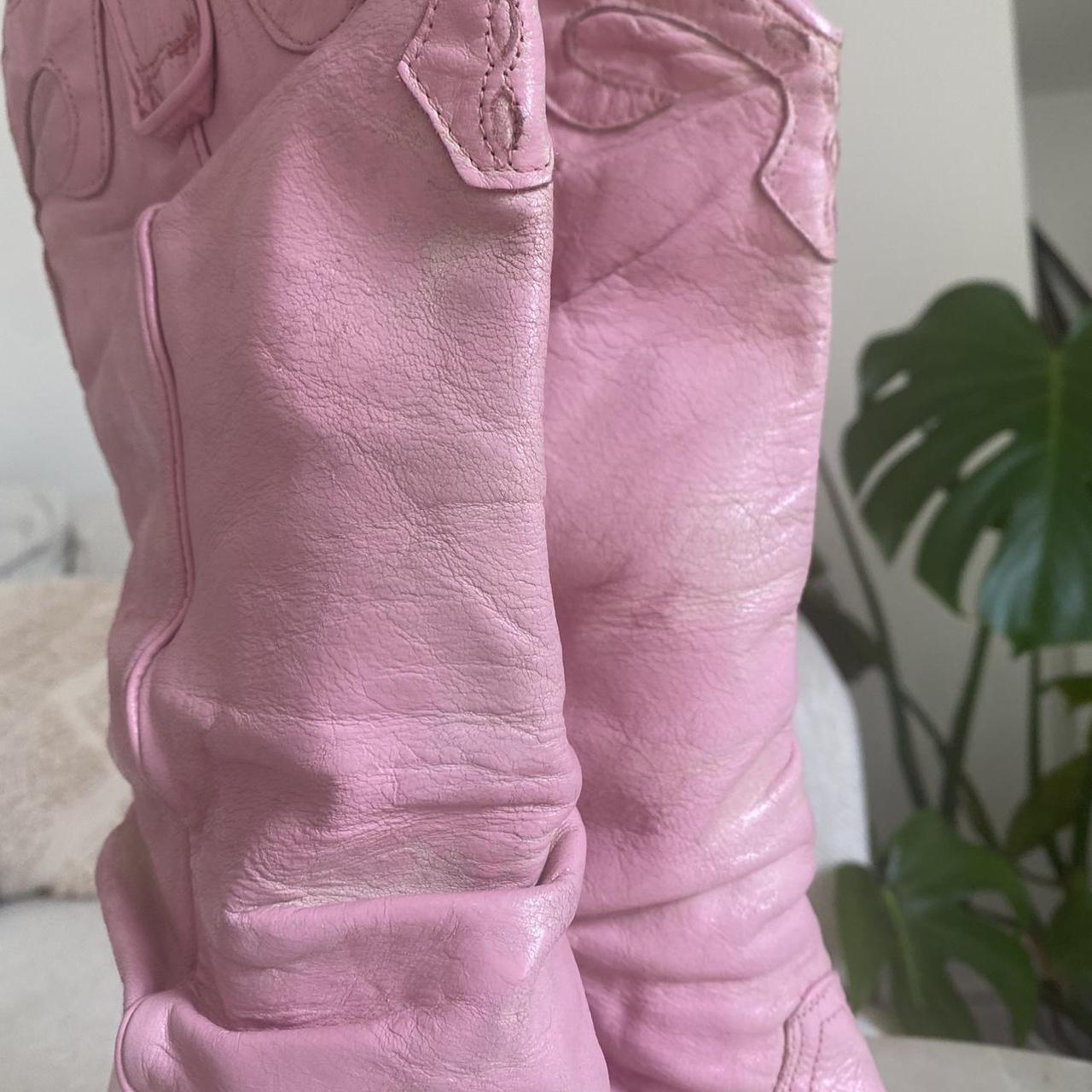 The coolest Spanish leather pink cowboy boots wooden... - Depop