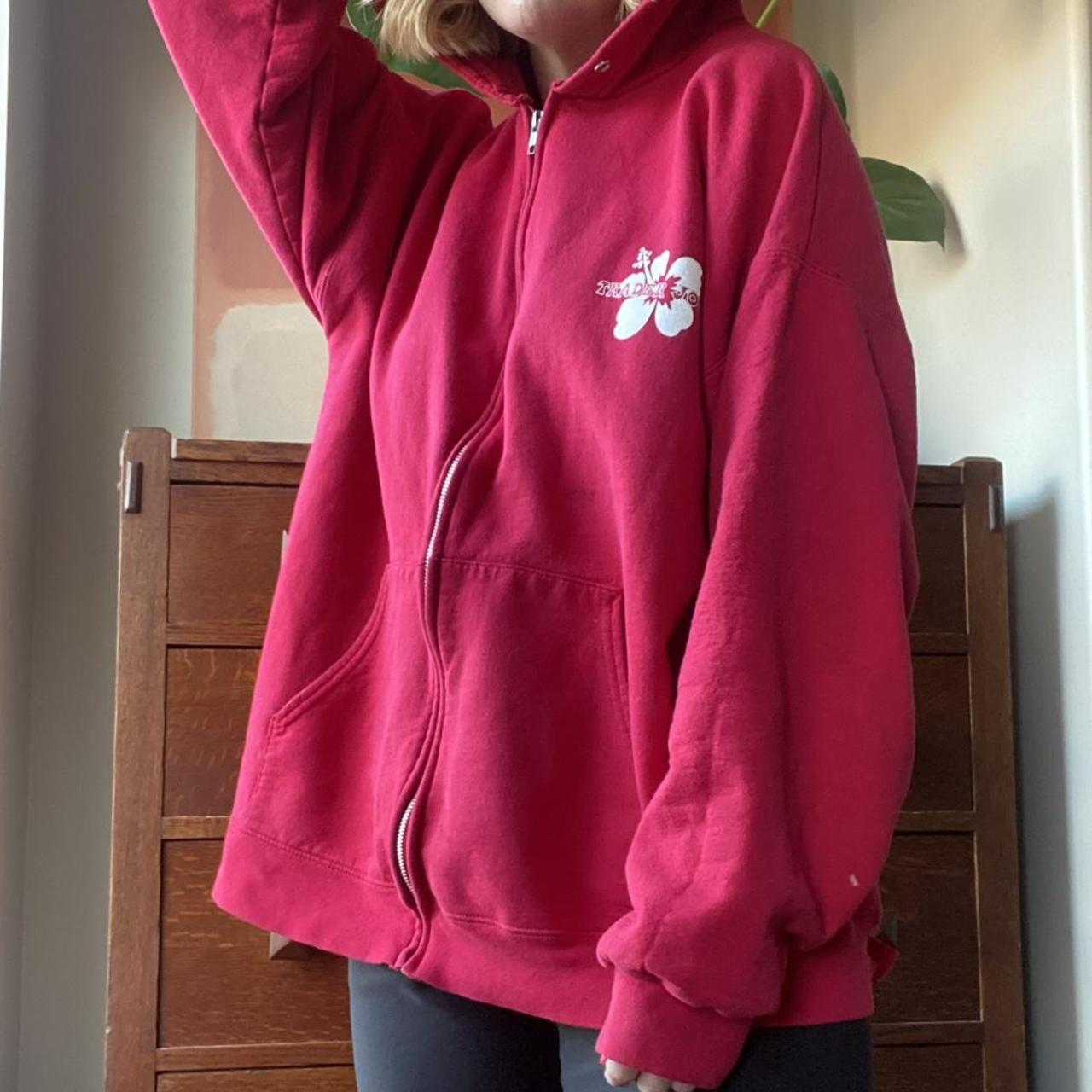 Trader Joe’s Vintage Zipup Hoodie in Bright Red!... Depop