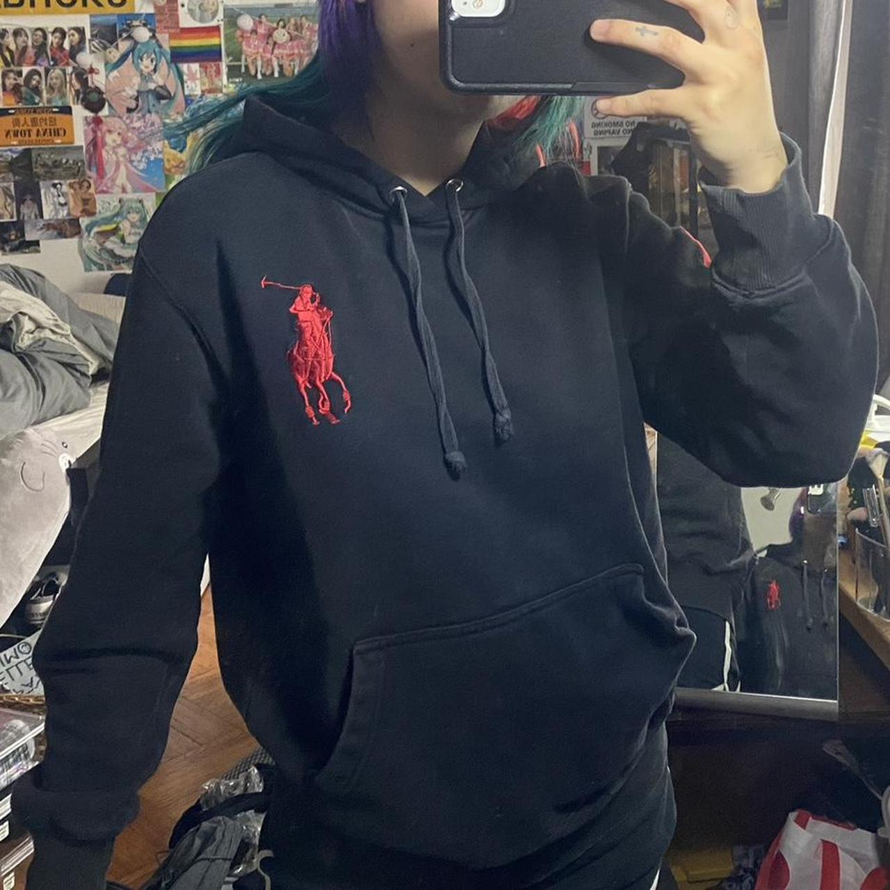 Ralph lauren black hoodie red horse hotsell