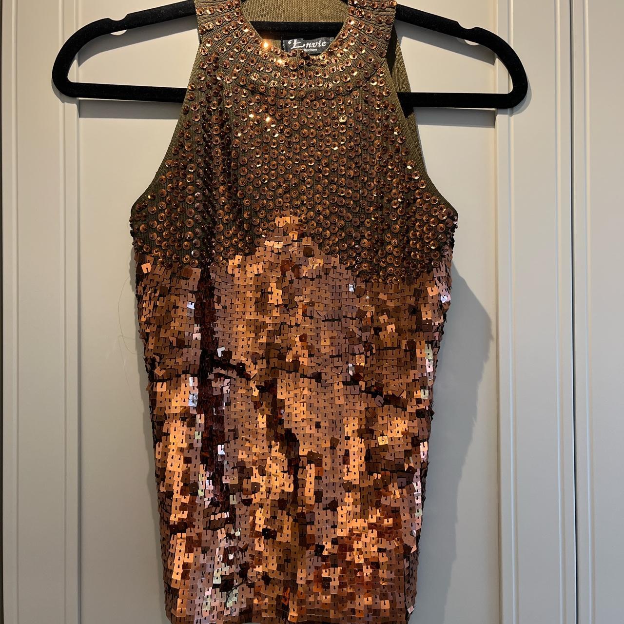 Brown and gold festival high neck top Sequinned... - Depop