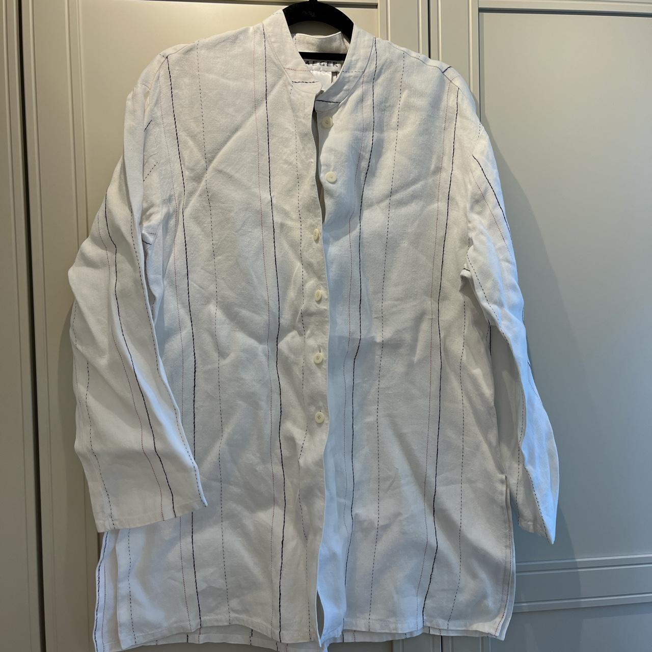 White linen too with stripes Jaeger Size... - Depop