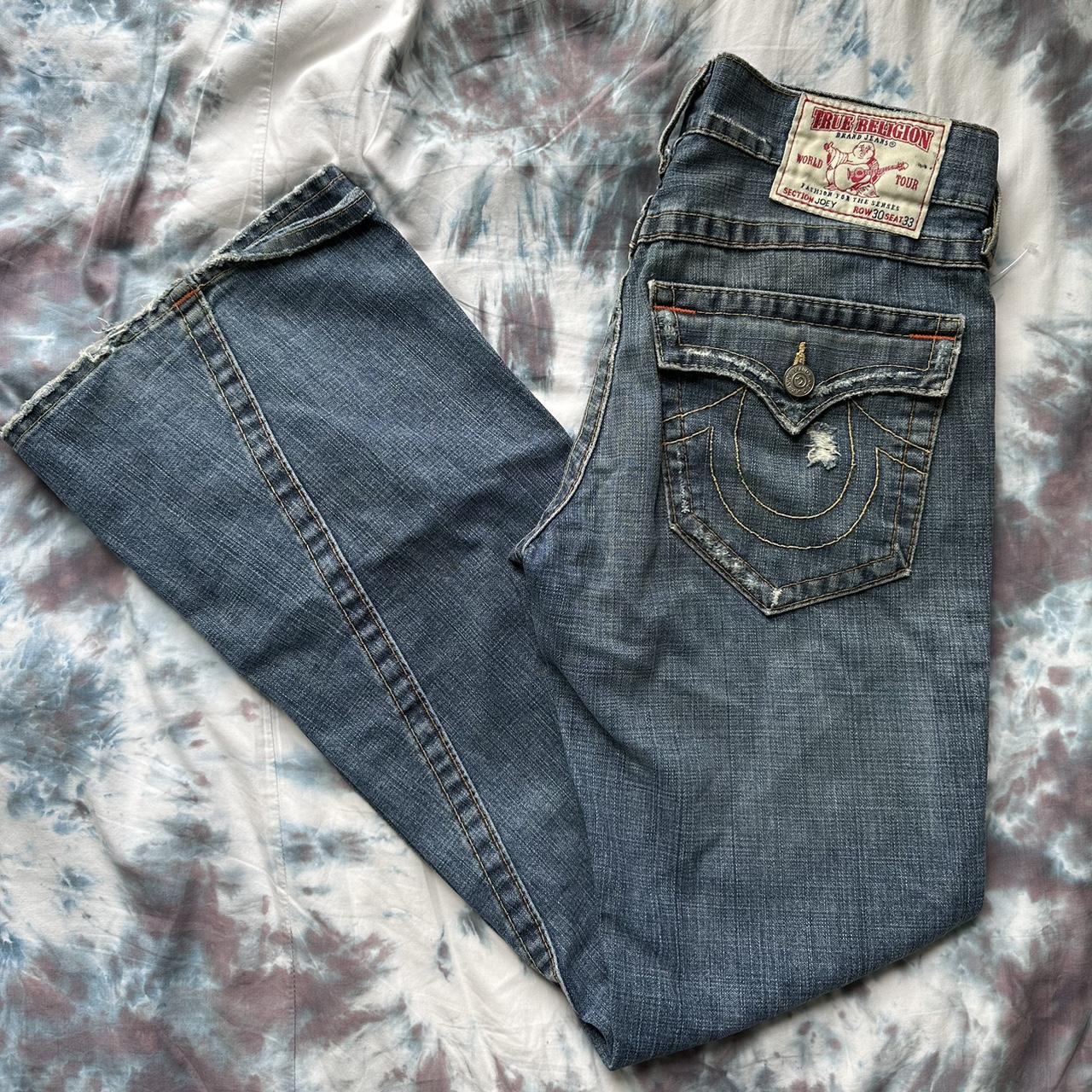 True Religion Women's Blue and Orange Jeans | Depop