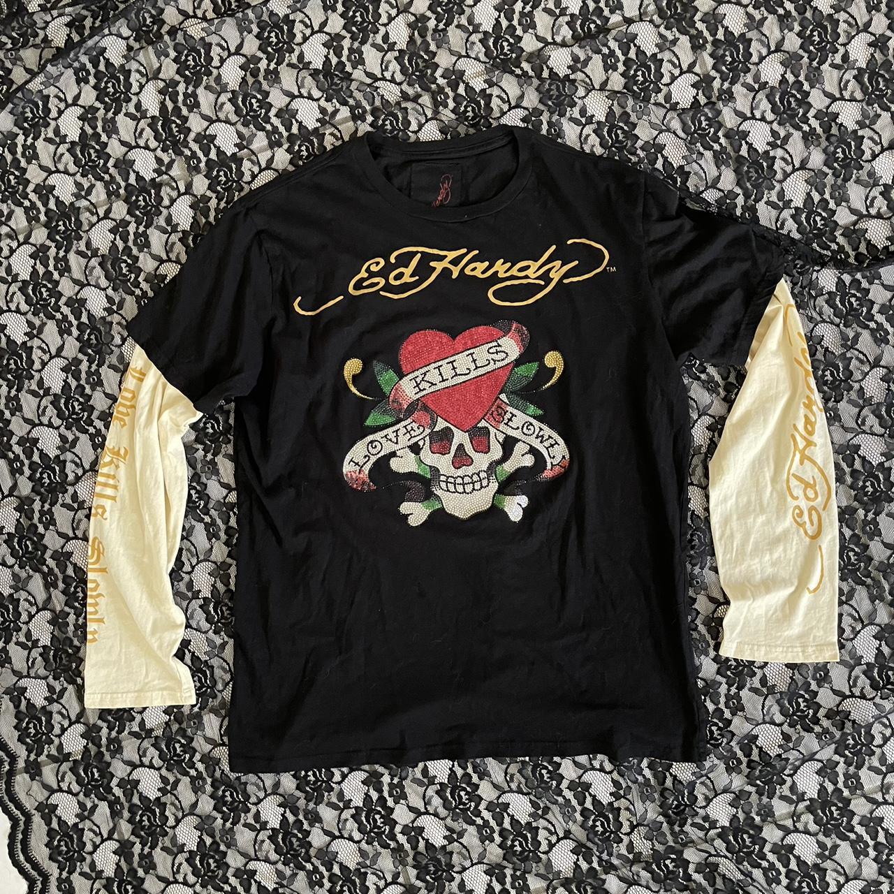 Vintage Ed Hardy by Christian Audigier Longsleeve... - Depop