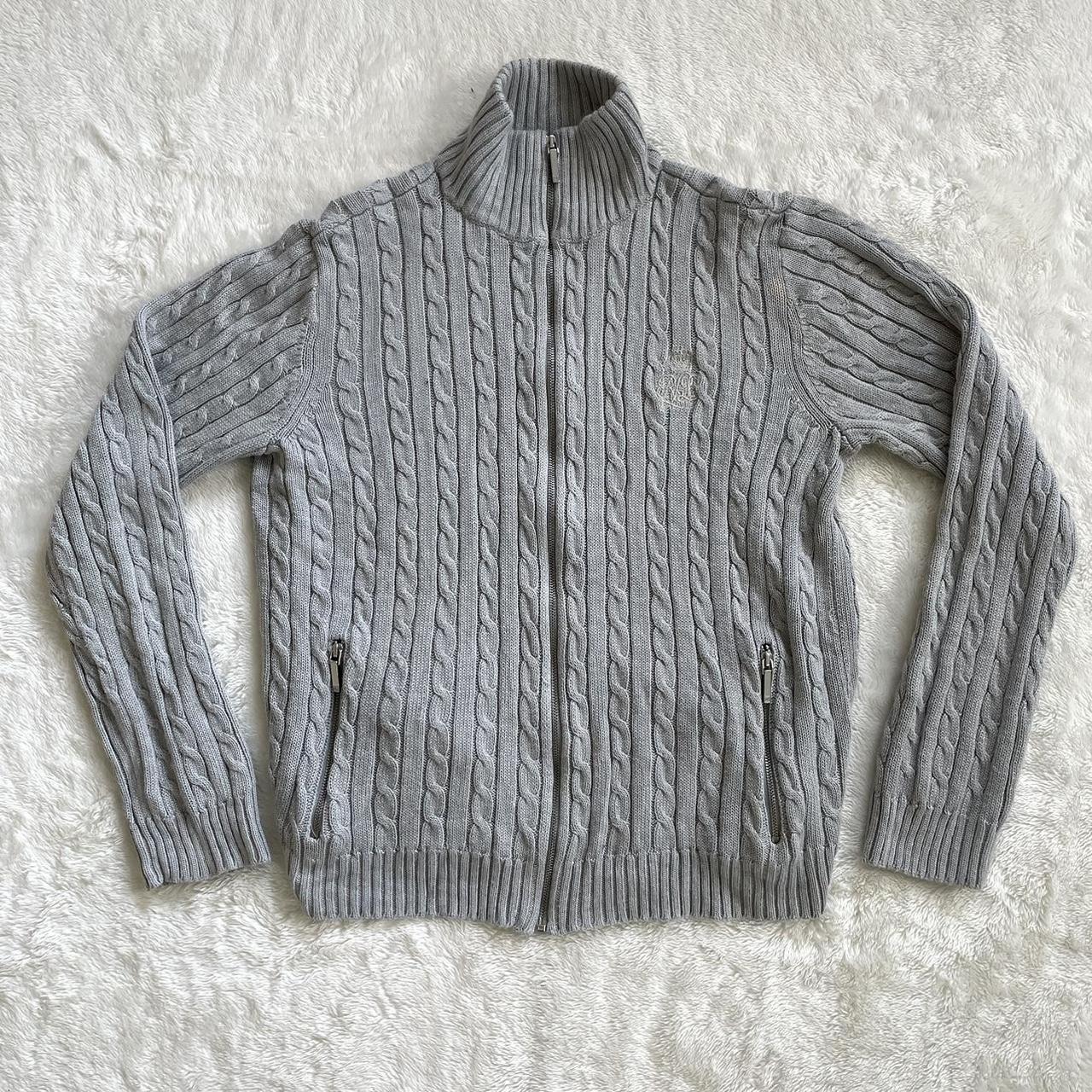 Lauren Ralph Lauren Cable Knit Zip Up Sweater Jacket... - Depop