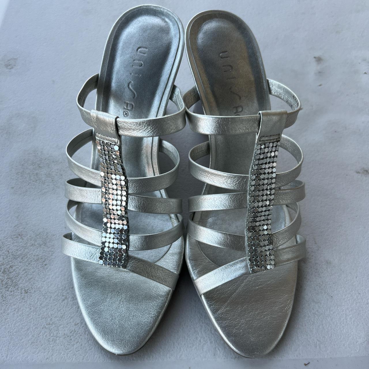 Unisa Silver Embellished Wedge Slingback Heels Depop