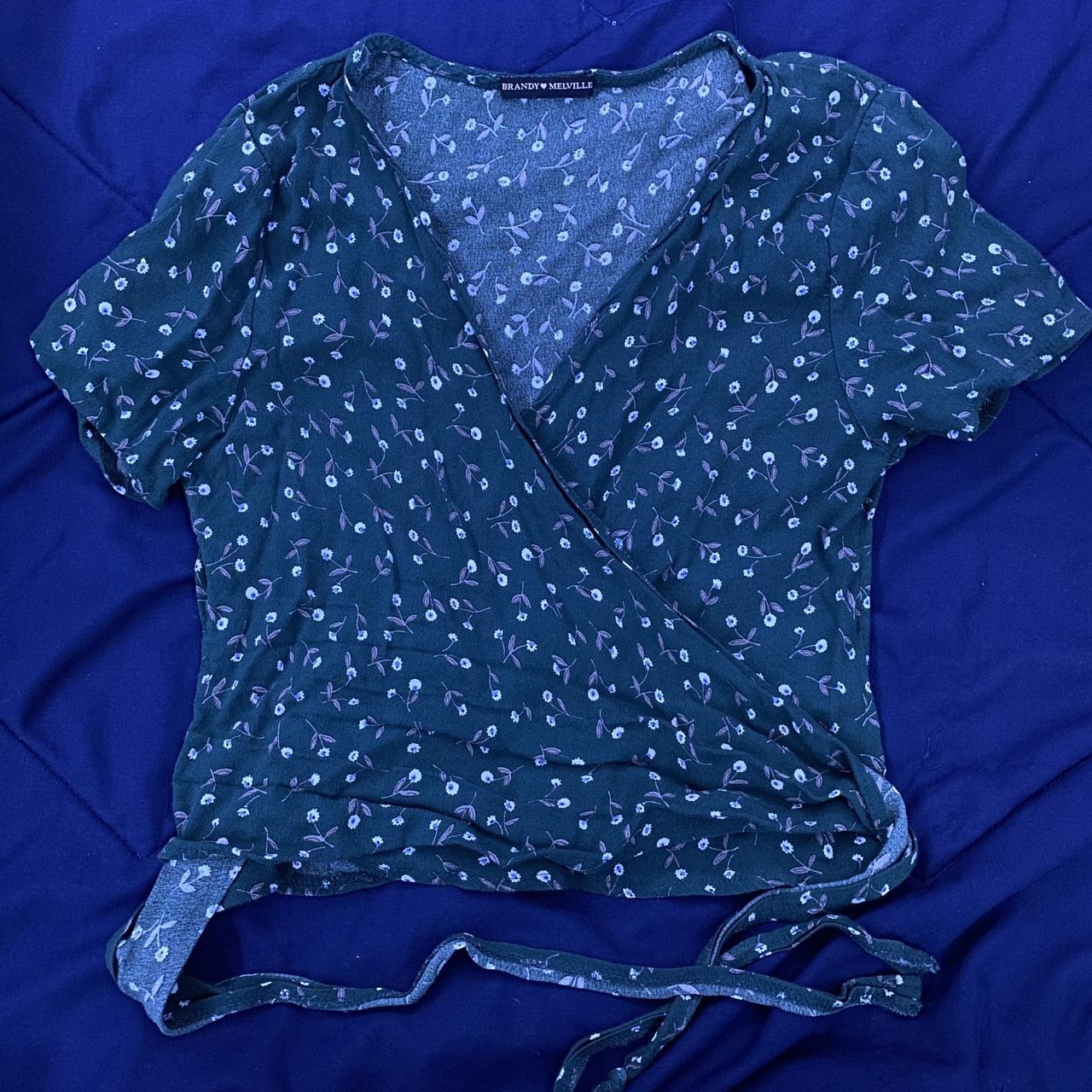 Brandy melville green floral wrap top I'm always... Depop