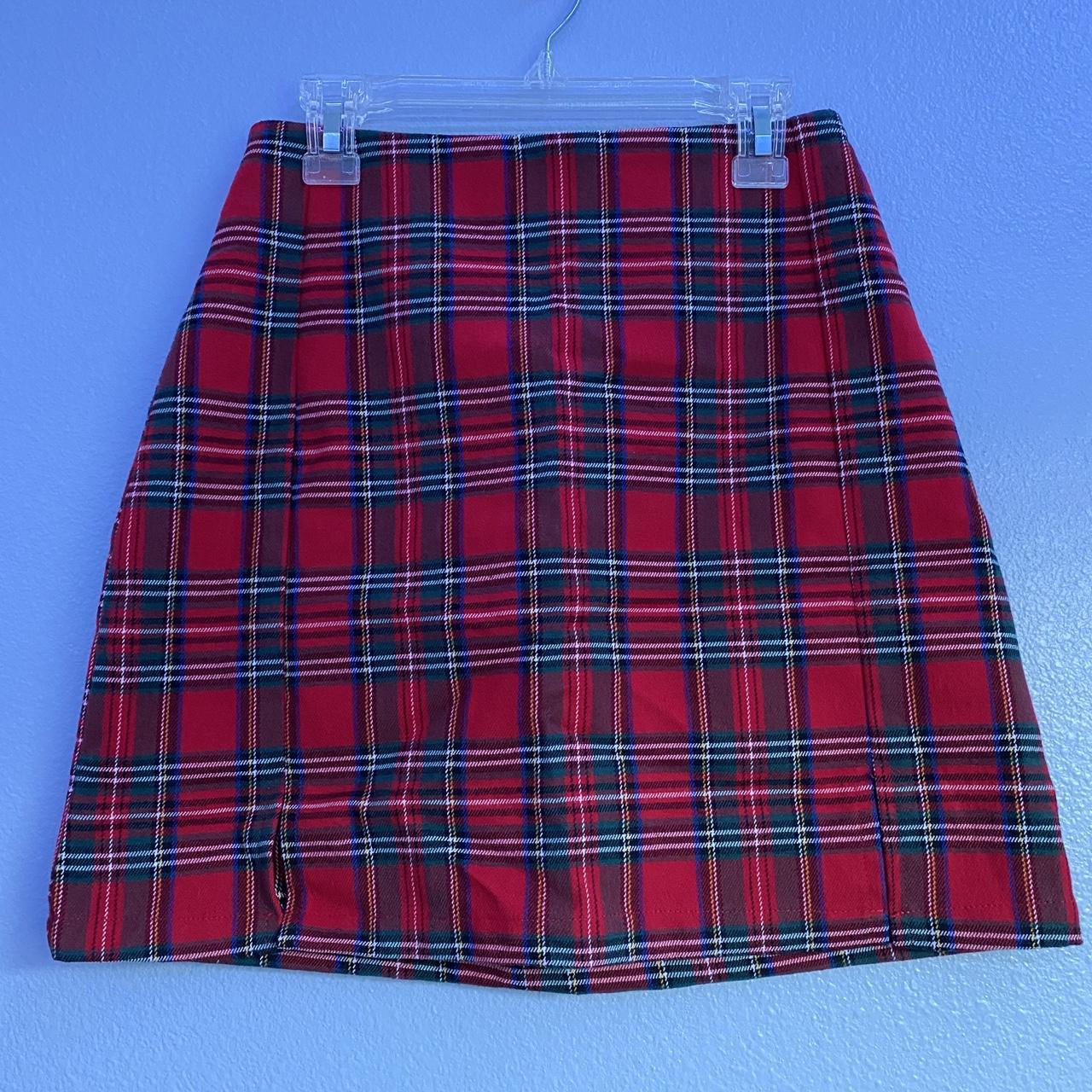 Brandy Melville plaid red skirt. a slit on each side... Depop