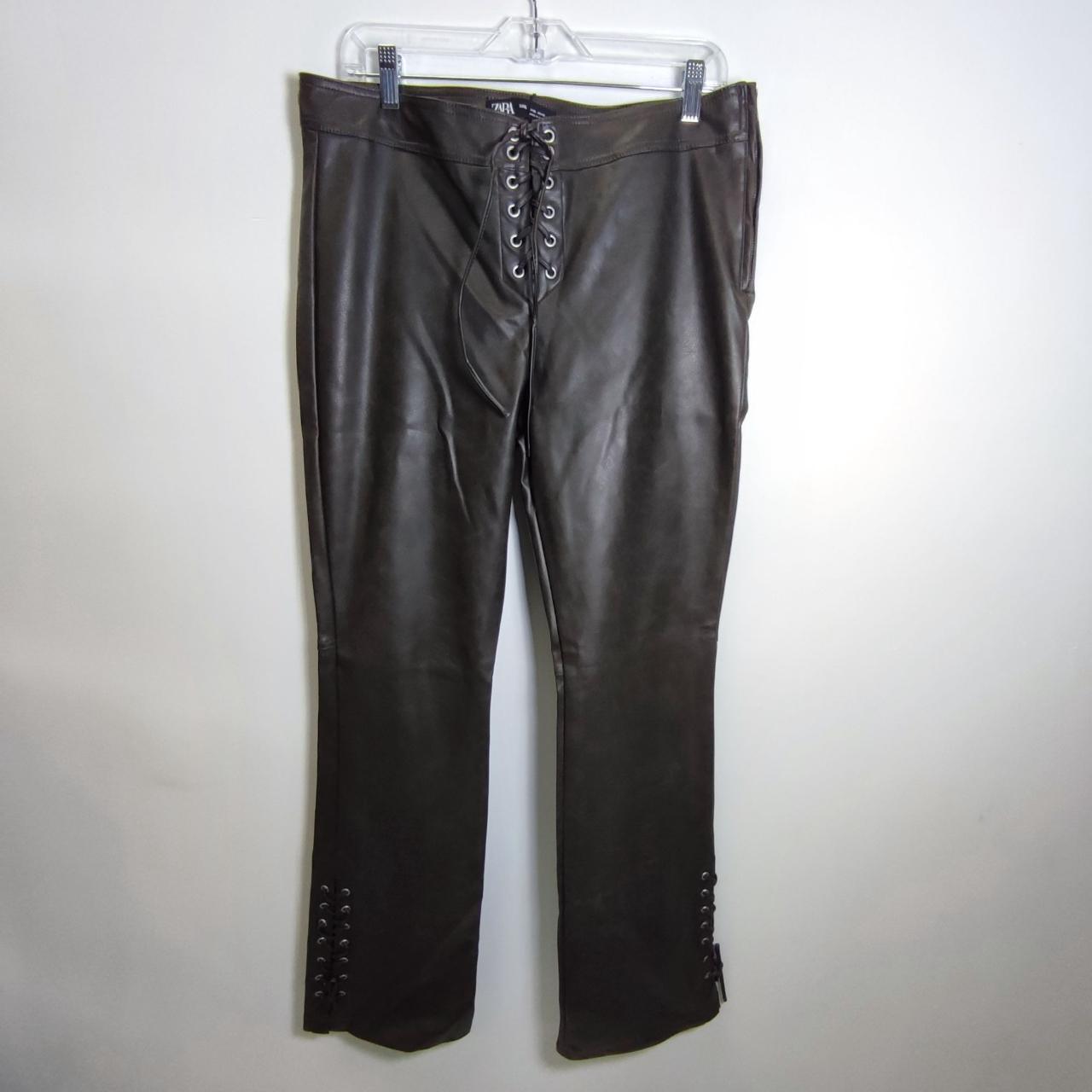 ZARA LACED FAUX LEATHER PANTS size XL waist 17.5 - Depop