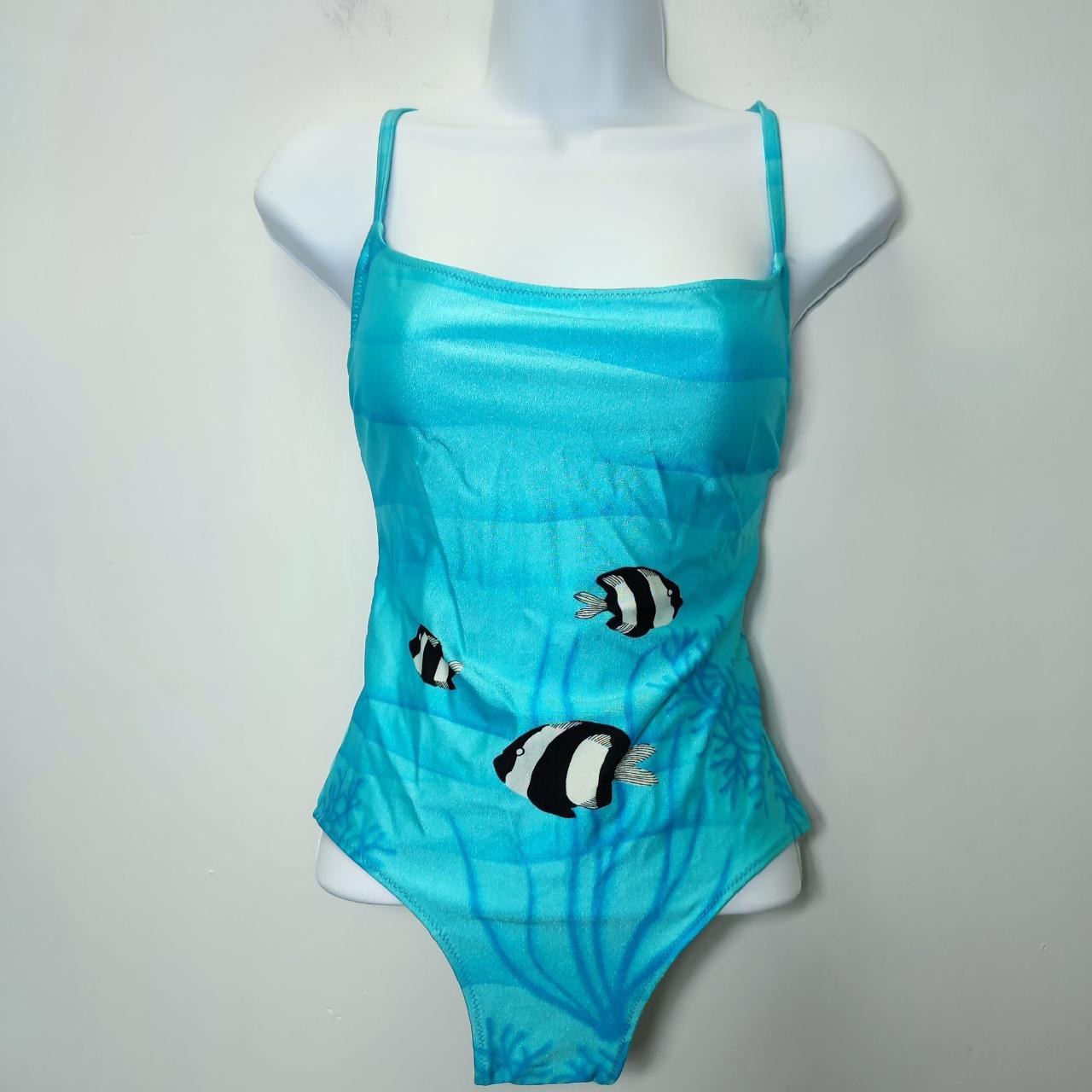 VNTG printed fish swimsuit good condition fits like... Depop