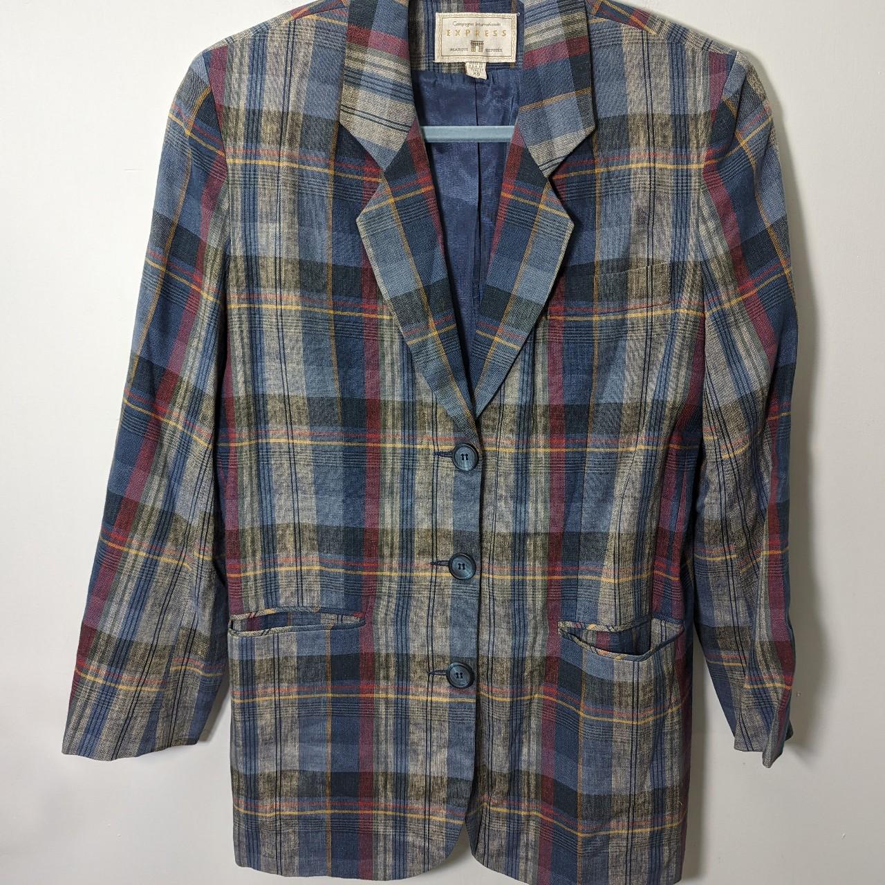 Vintage linen blend plaid sale blazer