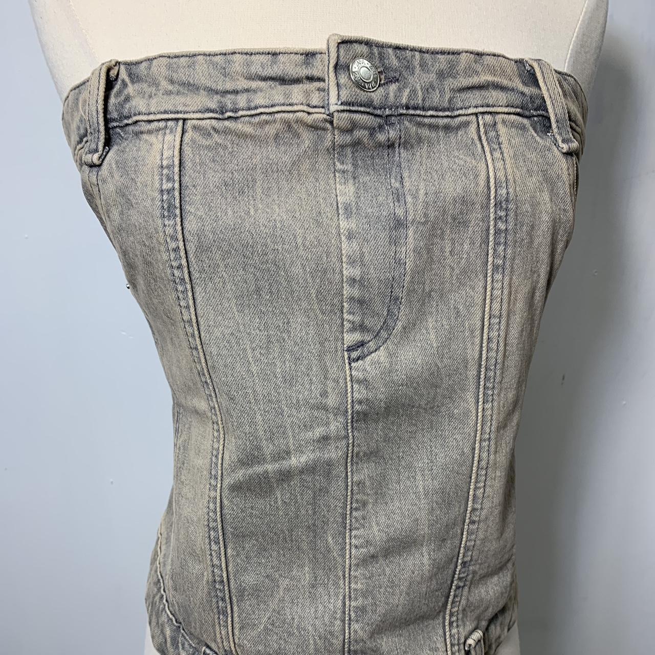 Zara NWT denim corset jeans style top with a zipper | Depop