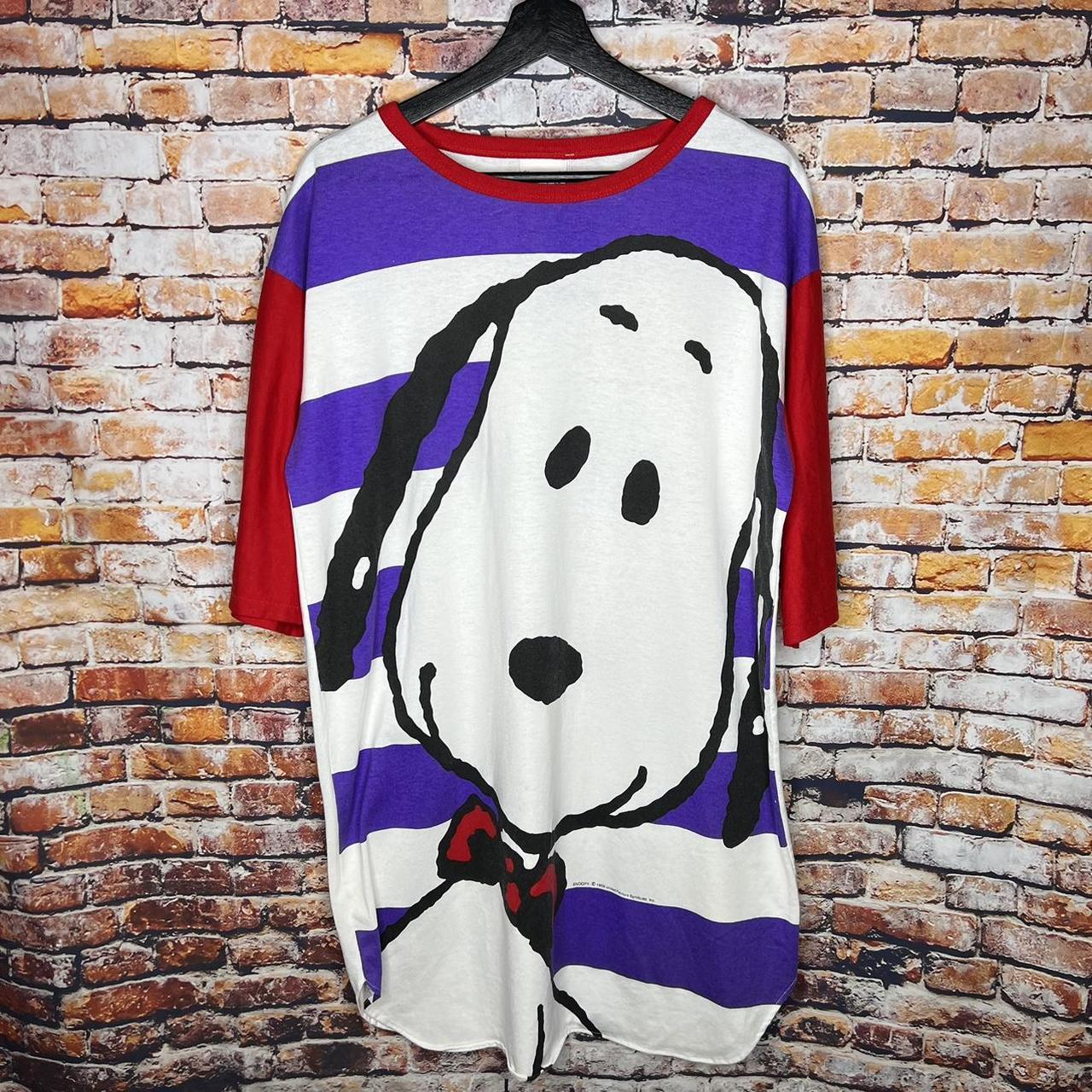 Vintage Peanuts Snoopy Striped Sleeping T Shirt... - Depop