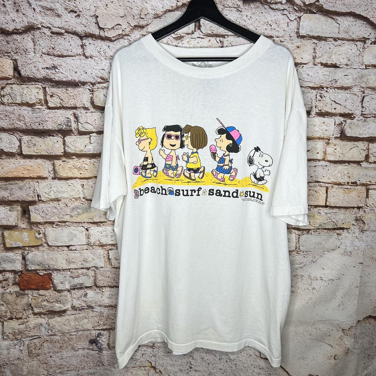 Vintage Peanuts Snoopy Surf Beach T Shirt 90s Size:... - Depop