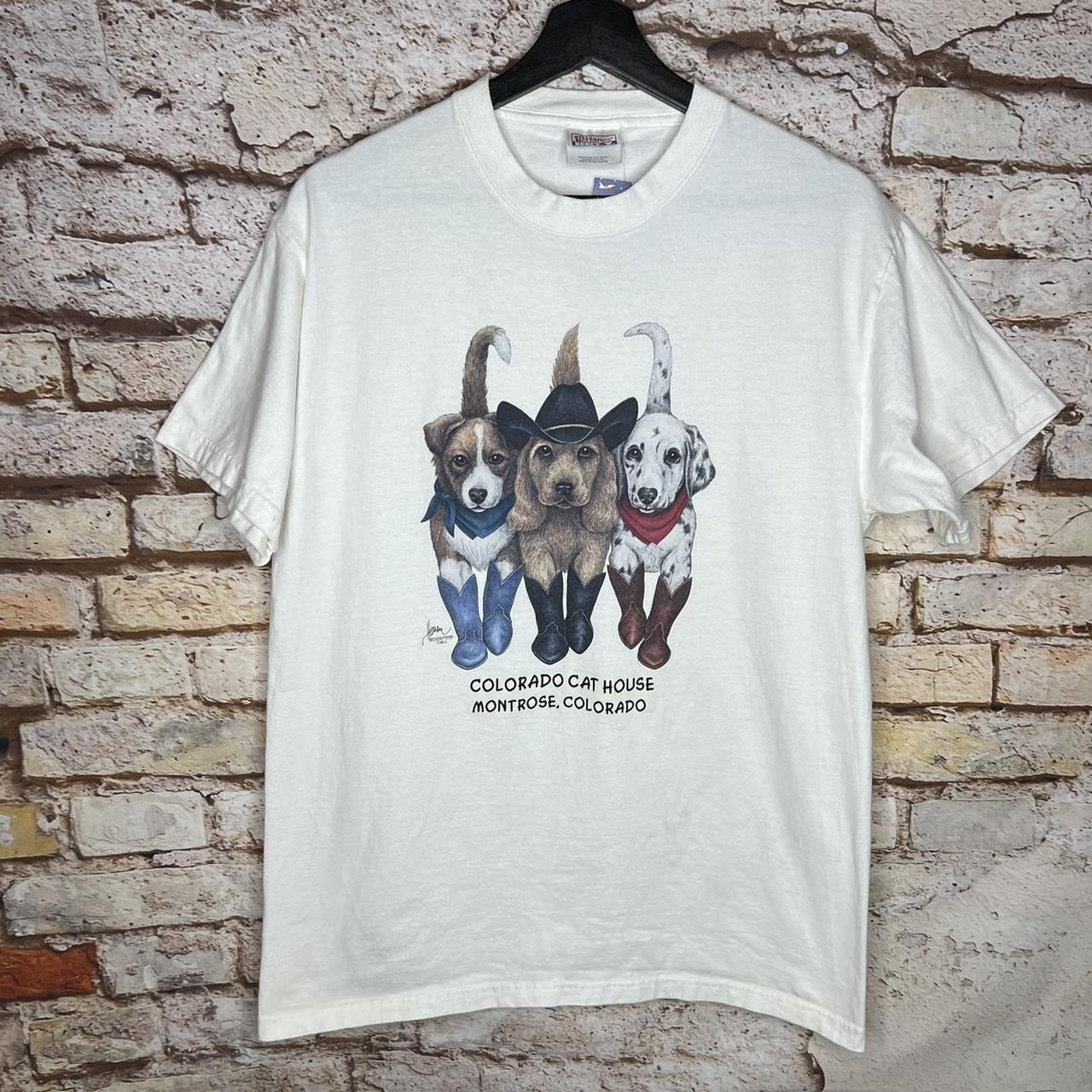 Vintage Cowboy Cute Puppy Dogs T Shirt 00s Size: M... - Depop