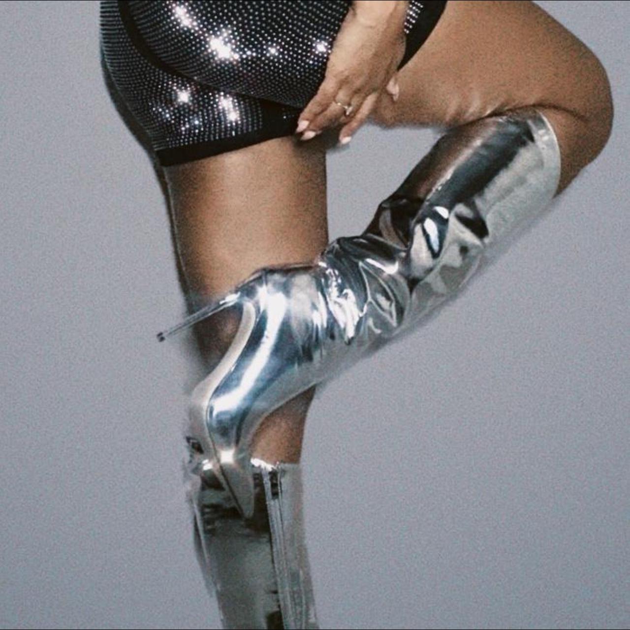 Balenciaga metallic thigh hot sale high boots