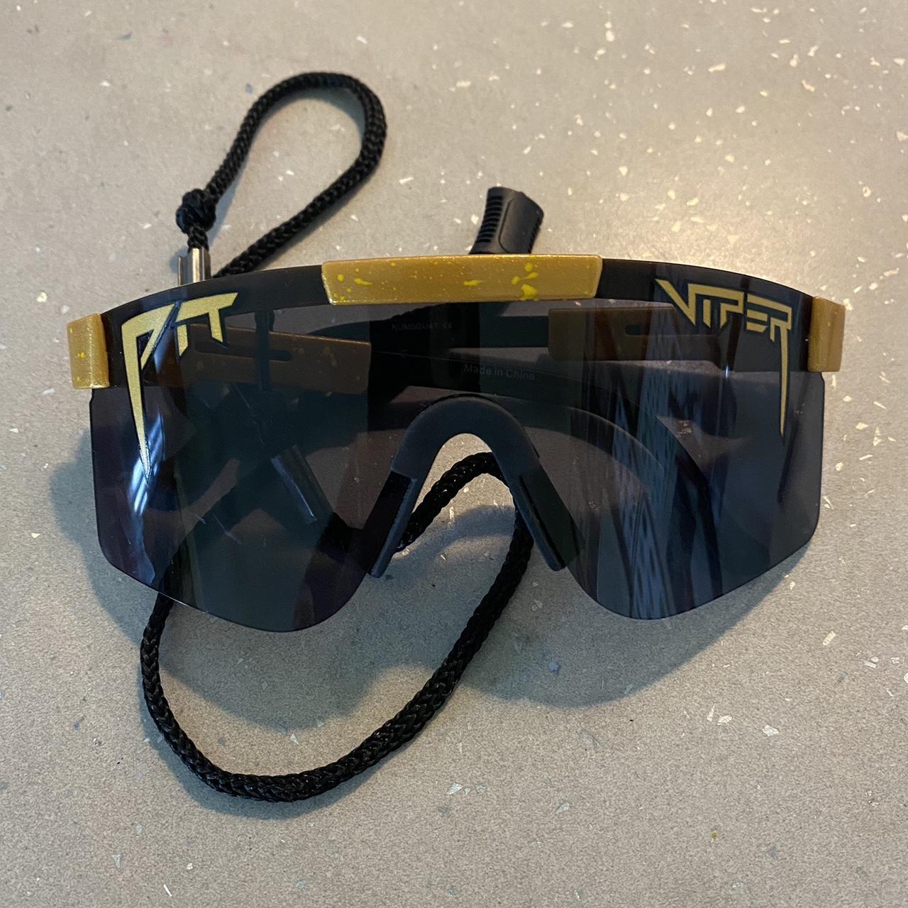 Pit viper sunglasses black n gold -hardly worn - Depop