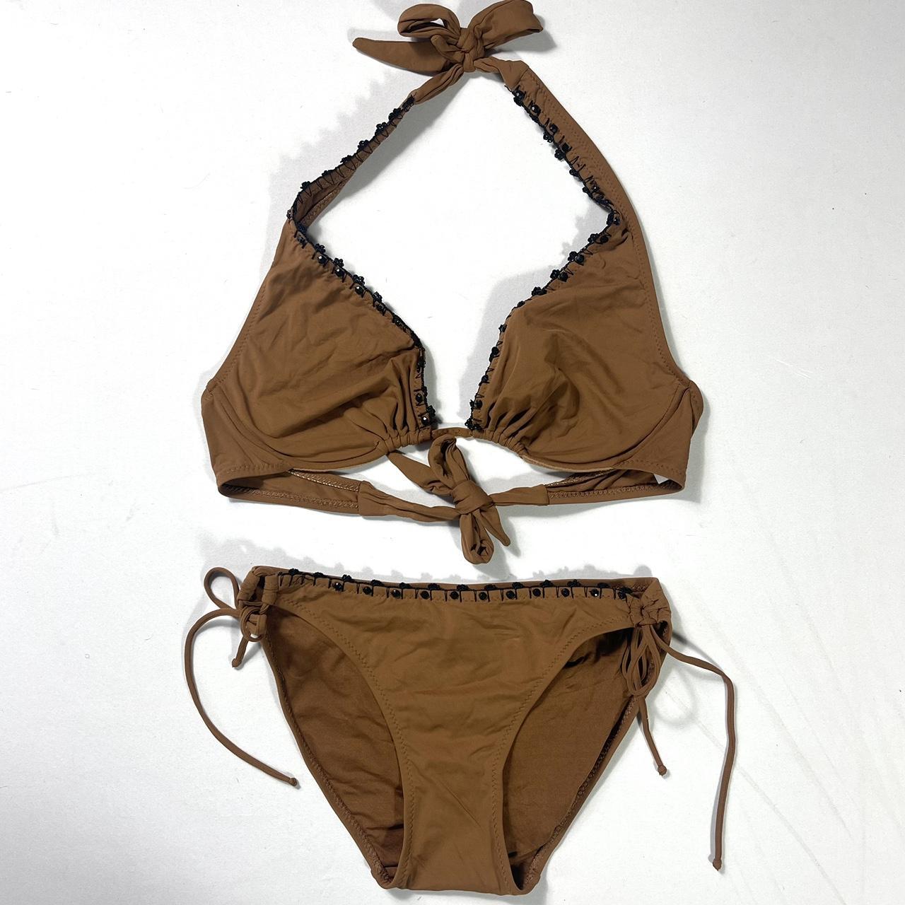 DKNY Y2K Brown Bikini Size: Petite Top: Up to 38”... - Depop