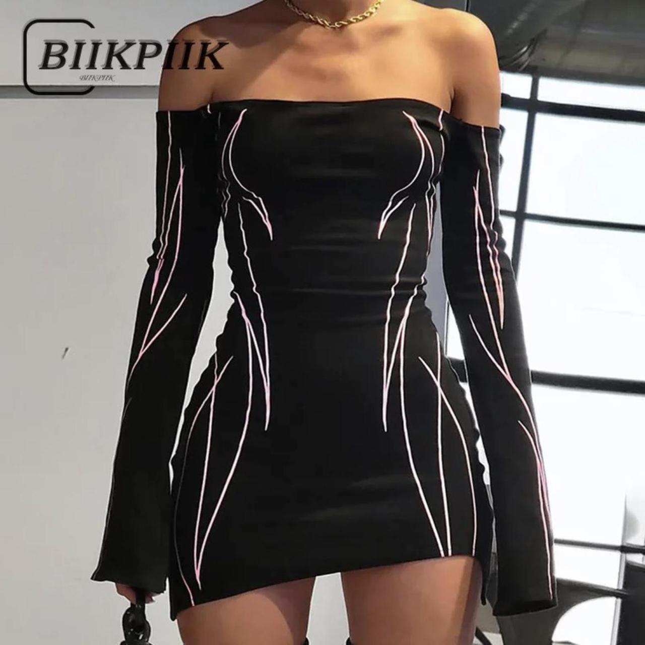 BIIKPIIK Printed Sexy Mini Dress Biker Style Long...