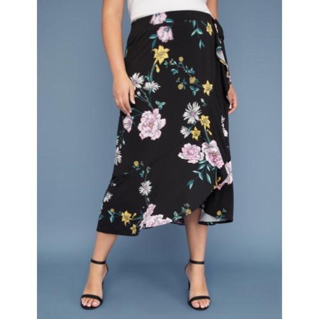 Lane Bryant NWT Black Floral Print Faux Wrap Midi... - Depop