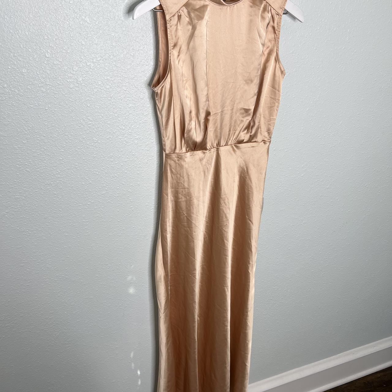 Classic Elegance Blush Satin Sleeveless Mock Neck Maxi Dress