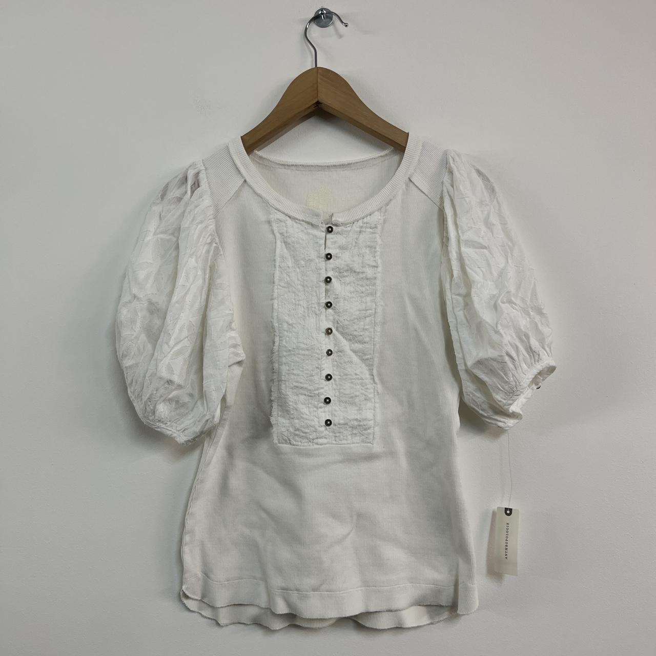 Anthropologie pilcro white blouse button up top New... - Depop