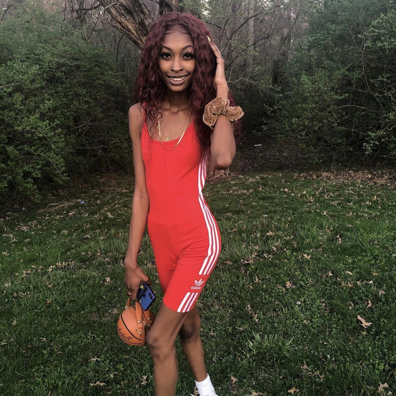 Red adidas jumpsuit Work once like new Depop