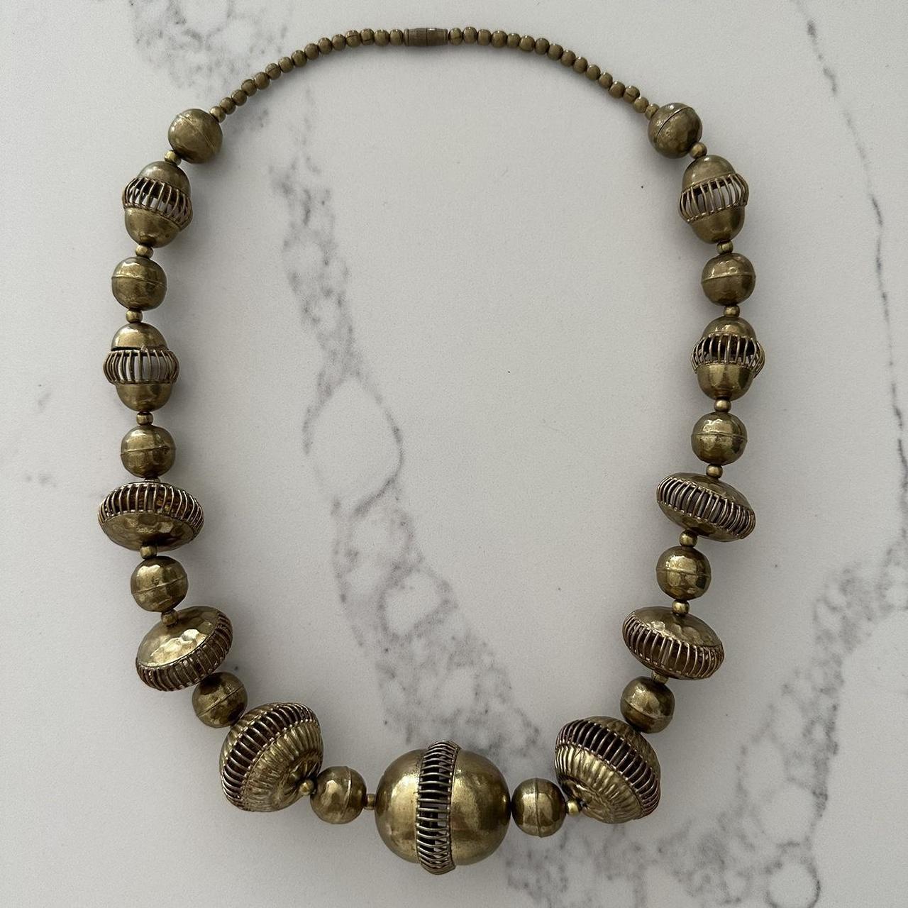 Vintage brass necklace. Hammered brass beads with... - Depop