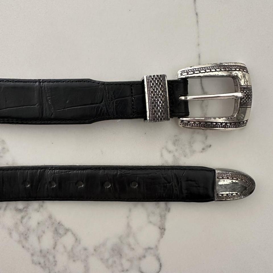 VTG Black Leather Western Silver Buckle - Depop