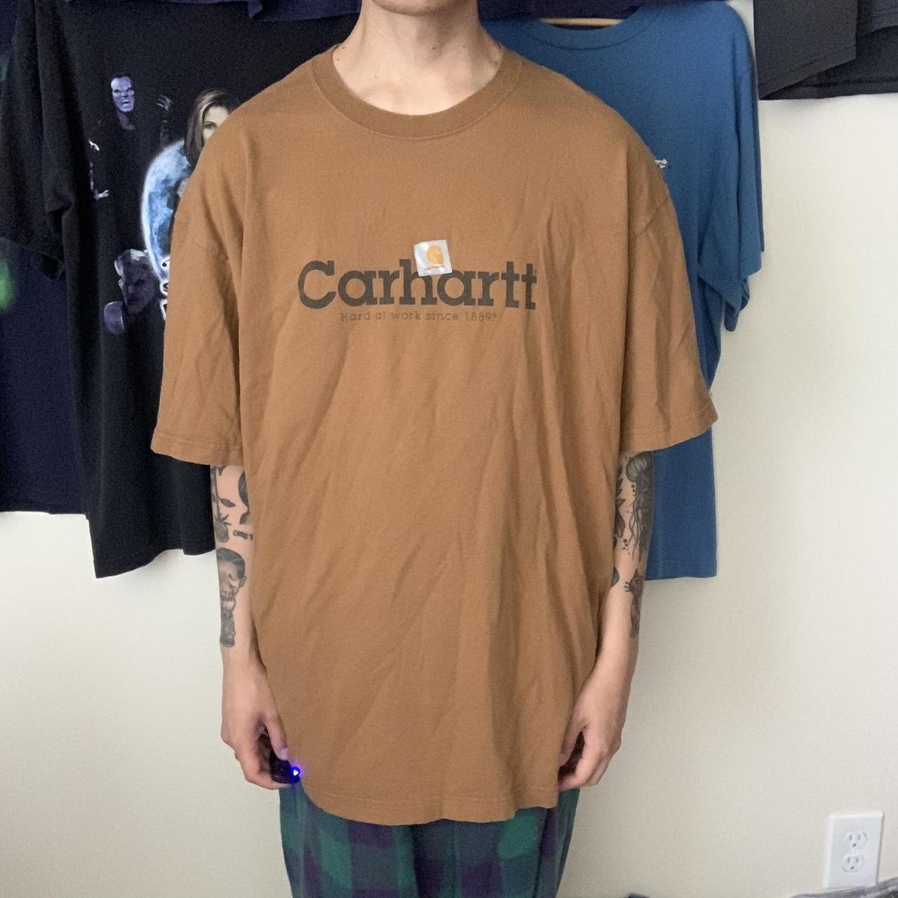 Carhartt Men's Brown and Tan T-shirt | Depop