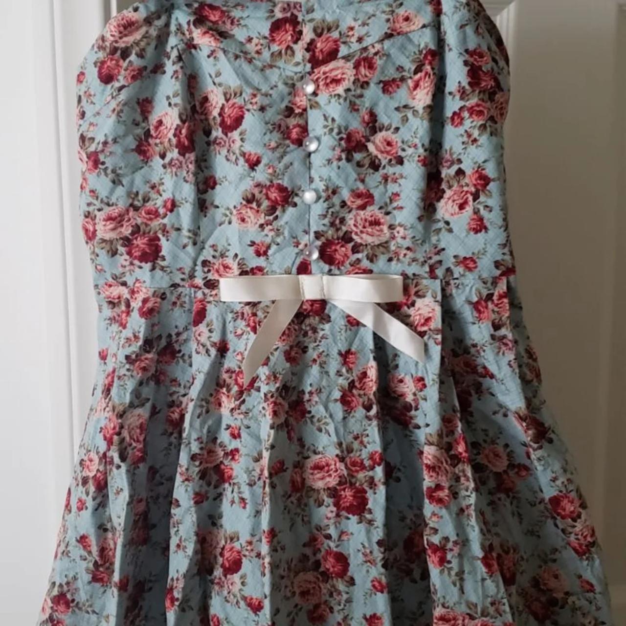 Adorable Liz Lisa blue floral flared dress has a bow... - Depop