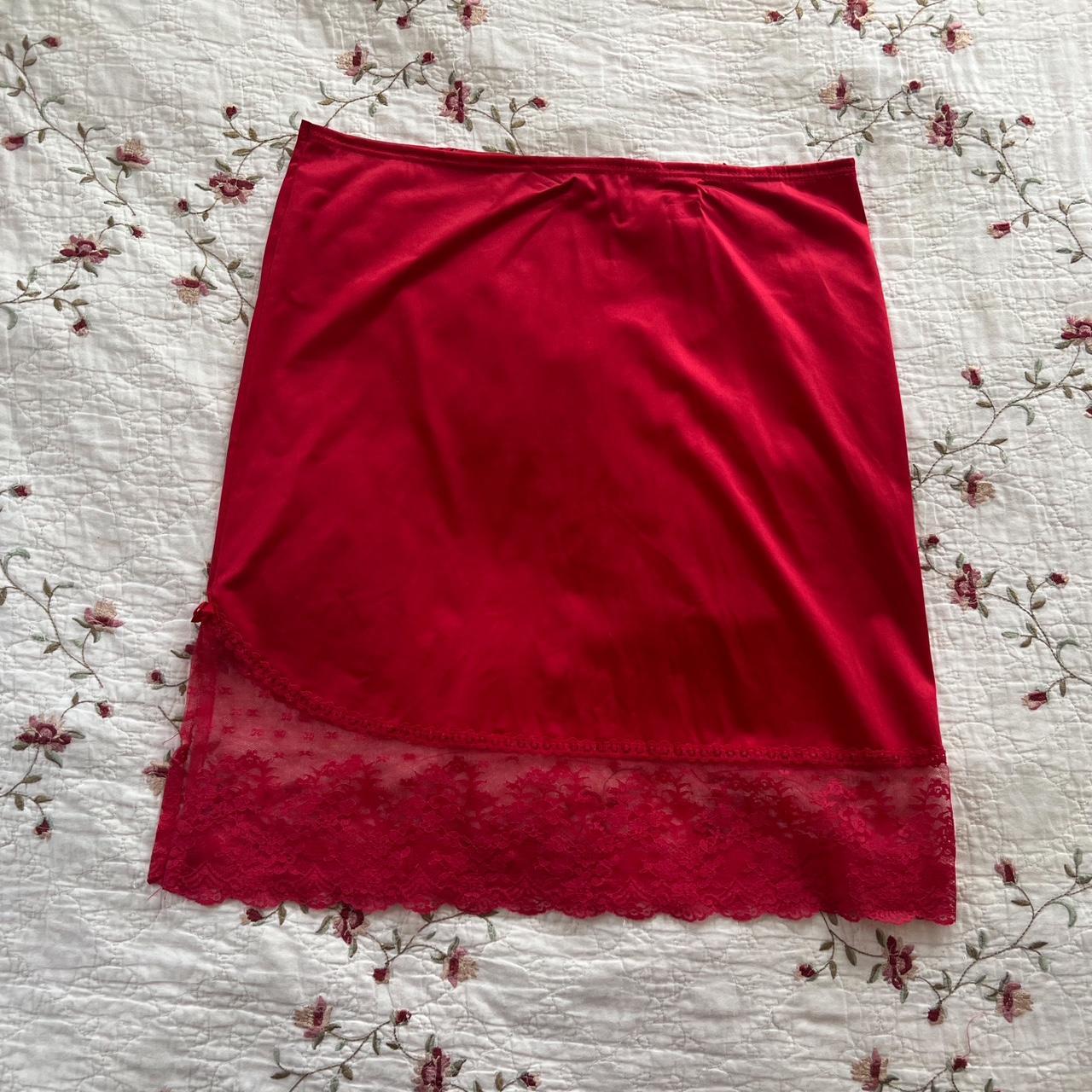 red slip skirt with lace trim