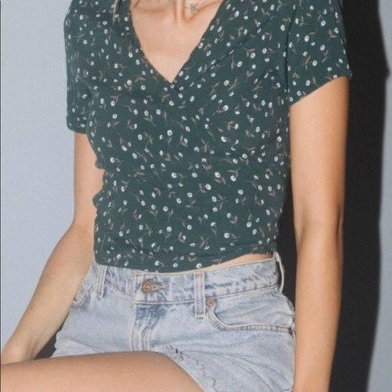 brandy melville green floral wrap top, one size Depop