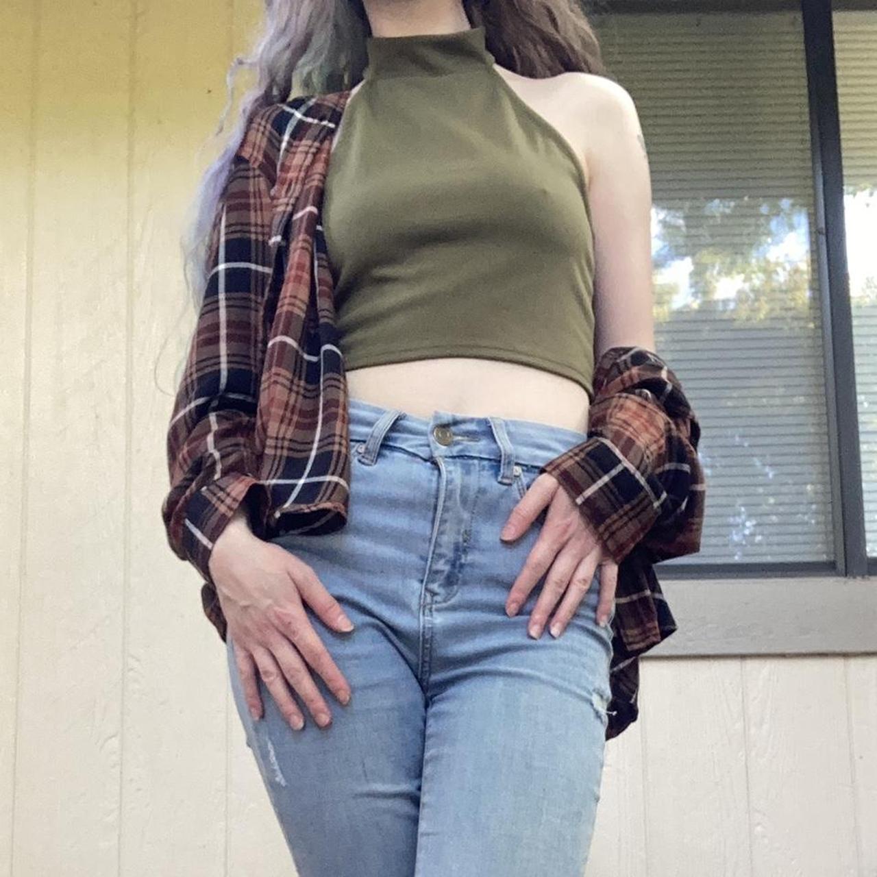 Olive Green Halter Crop Top Rarely Worn Good Depop