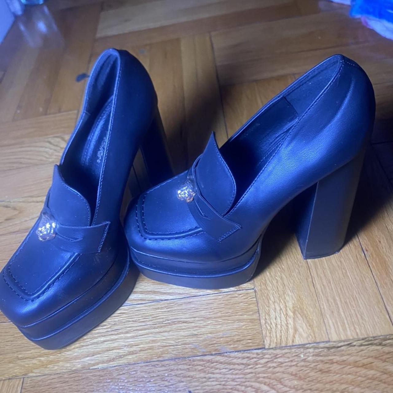 Public Desire Women's Black and Gold Courts Depop