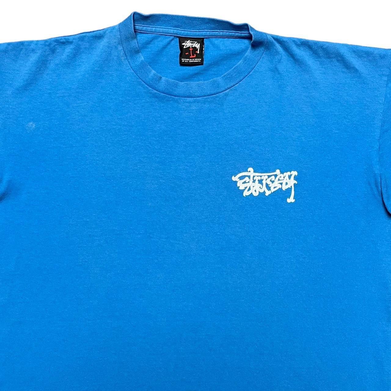 Vintage Stussy graphic print t shirt Colour - Blue... - Depop