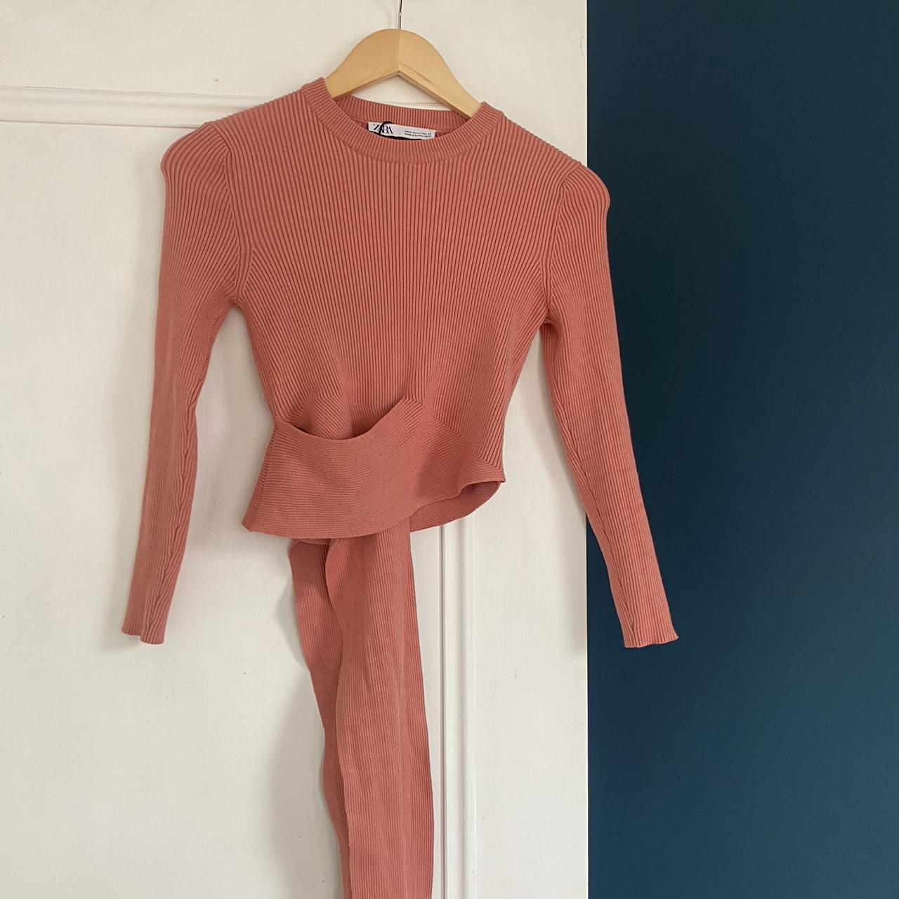 Pink Zara Sweater With Tie Waist Zara Coral Long Sleeve Wrap
