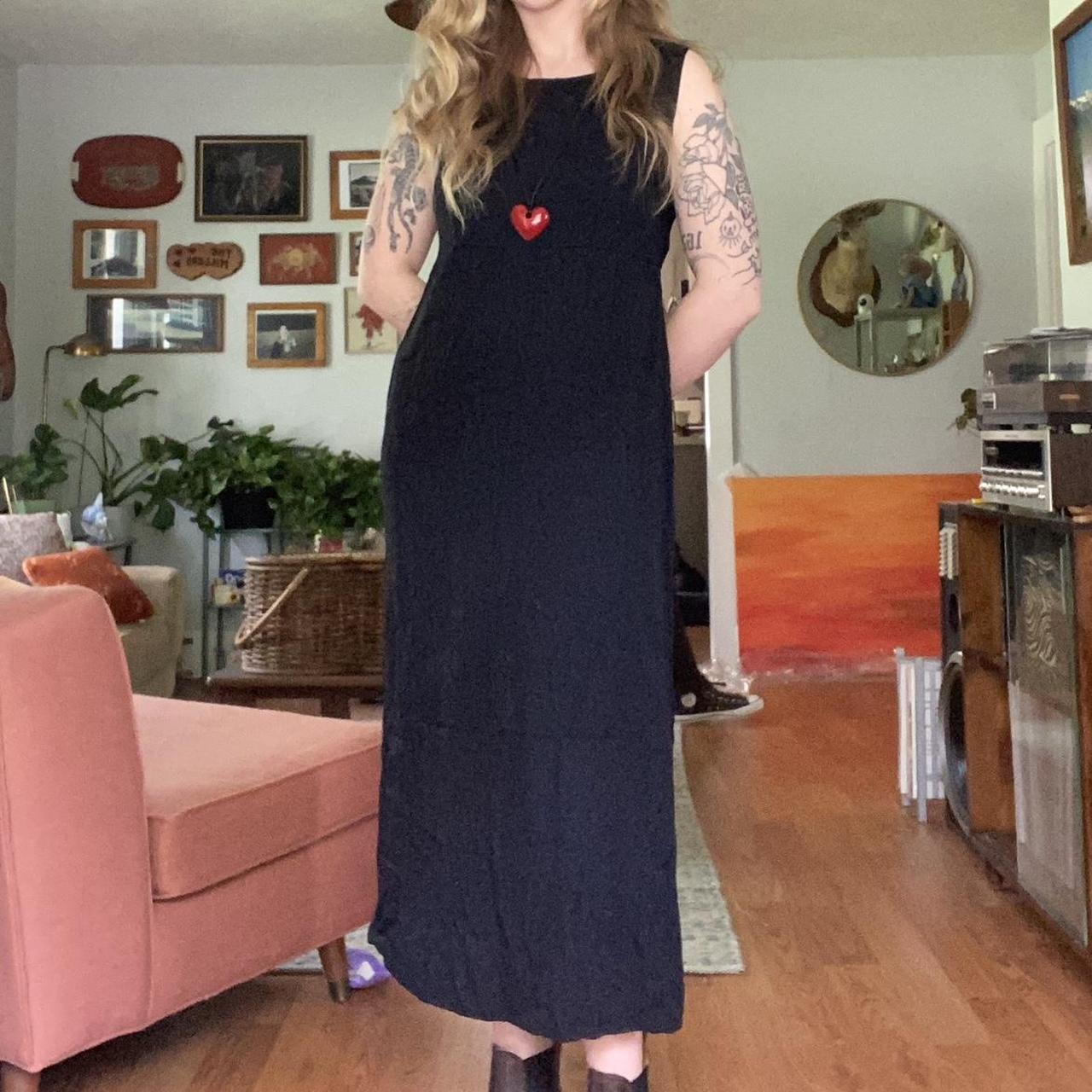 Vintage black maxi dress. Has a heart necklace... - Depop