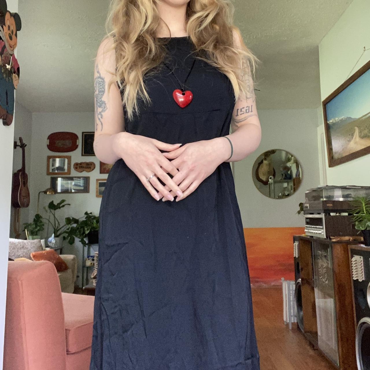 Vintage black maxi dress. Has a heart necklace... - Depop