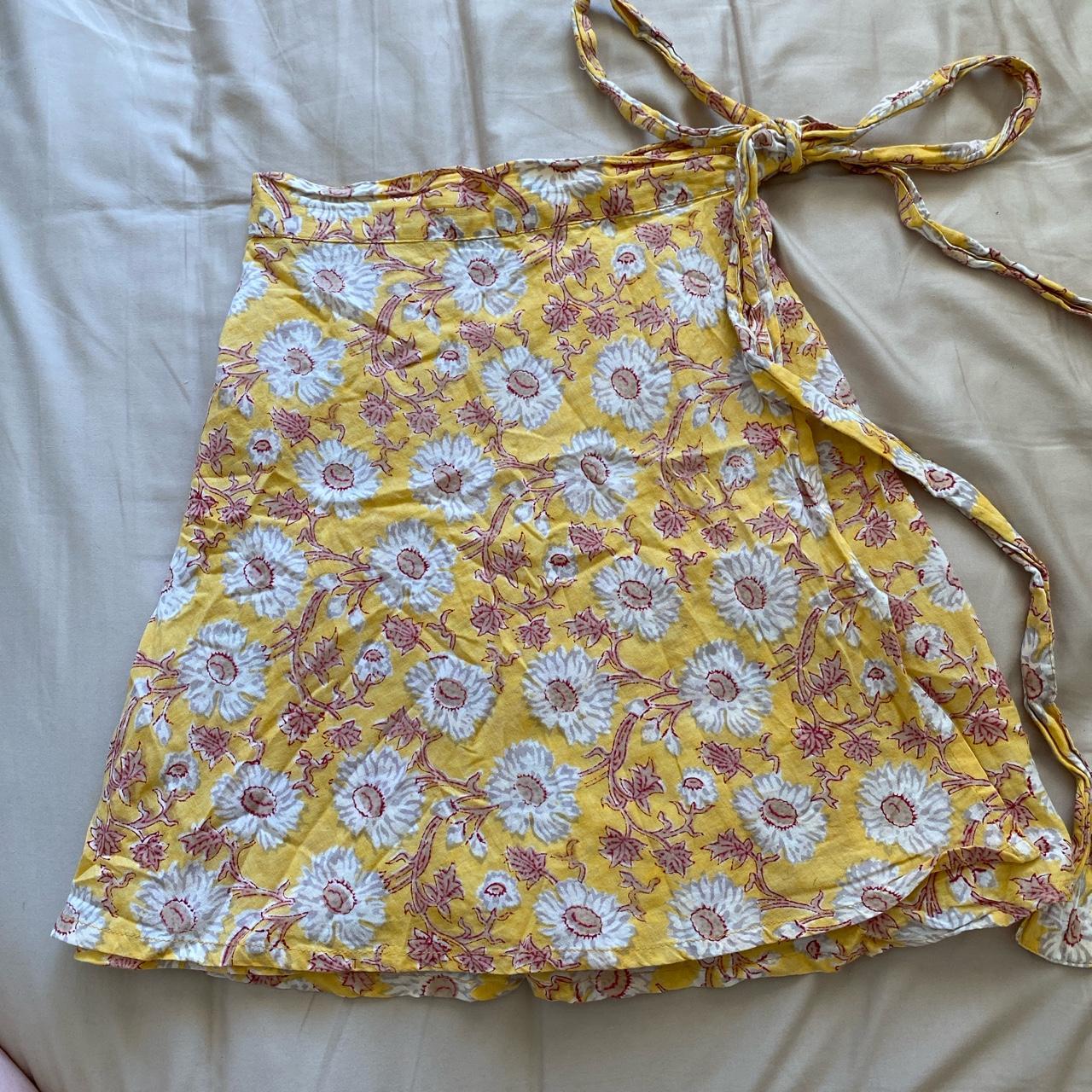 Tree of Life wrap skirt Yellow floral pattern Mini... Depop
