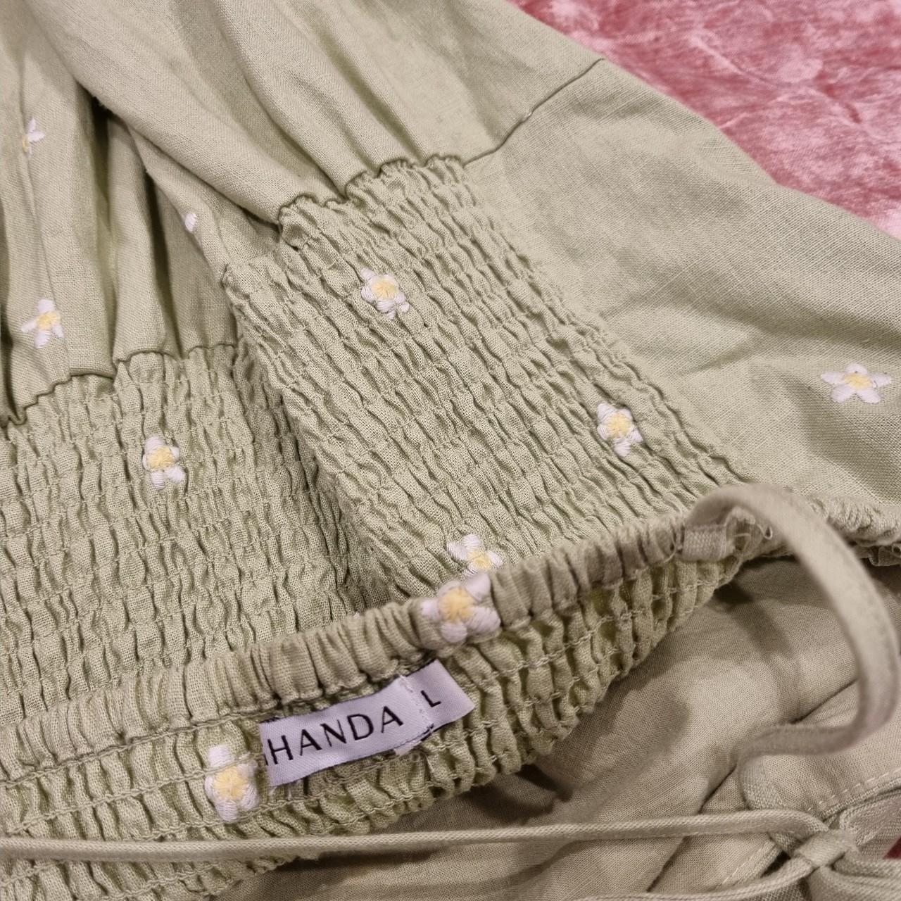 Ghanda green daisy dress size L. Linen/cotton. Only... Depop