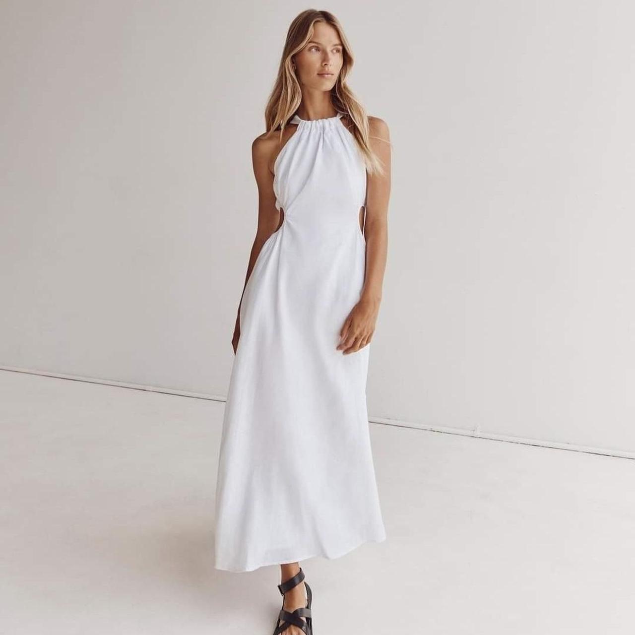 Dissh Camila White Linen Midi Dress Brand new with... - Depop