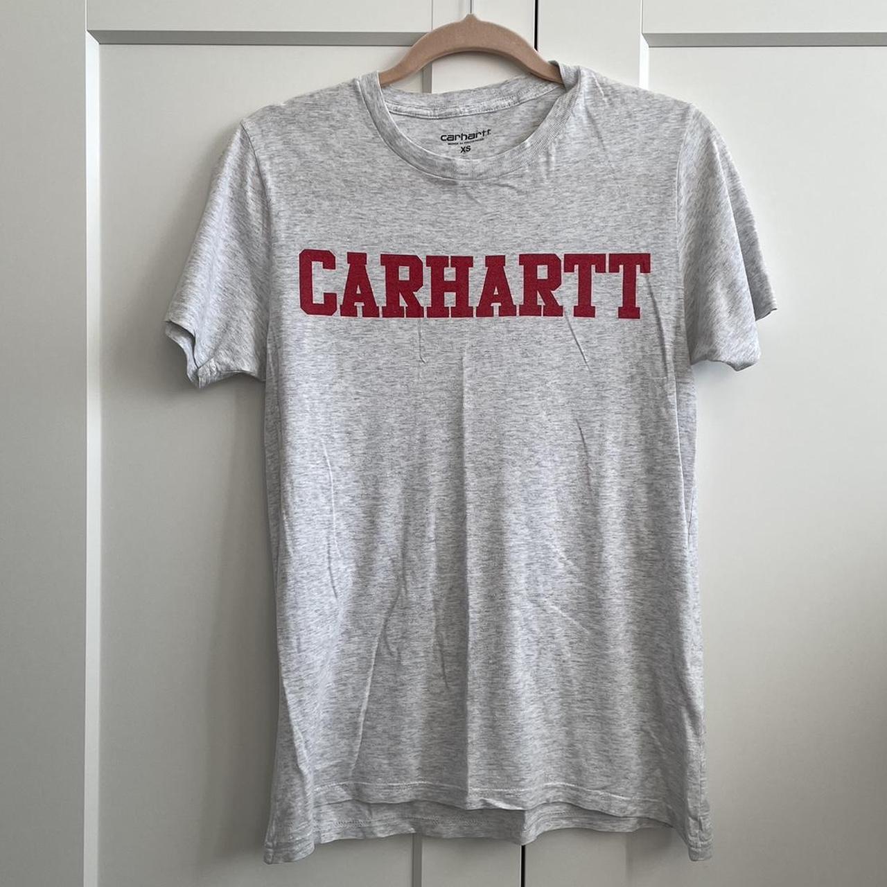 Grey carhartt logo tshirt Size XS Hardly worn in... - Depop