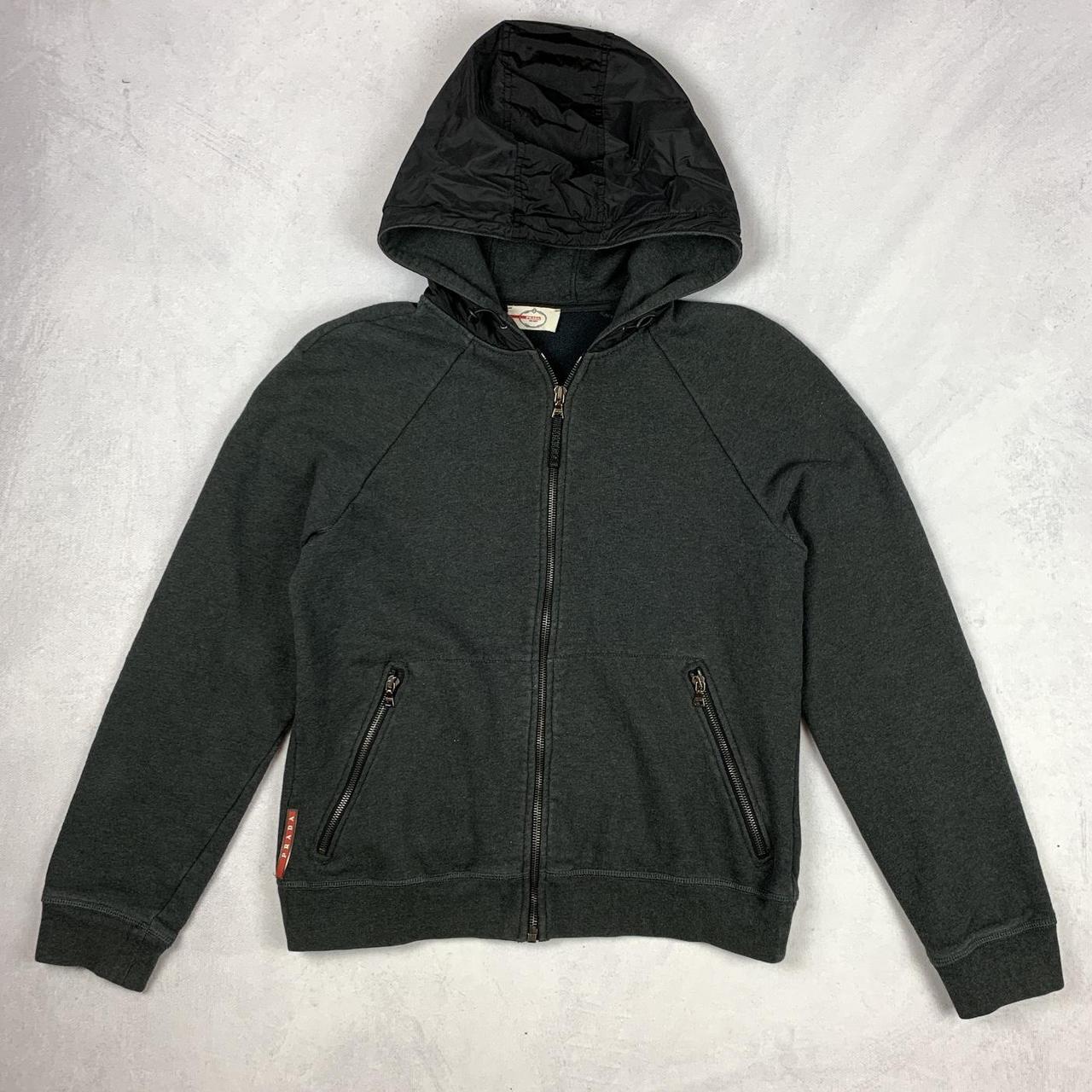 Prada Sport Dark Grey Zip Up Hoodie Red spellout... - Depop