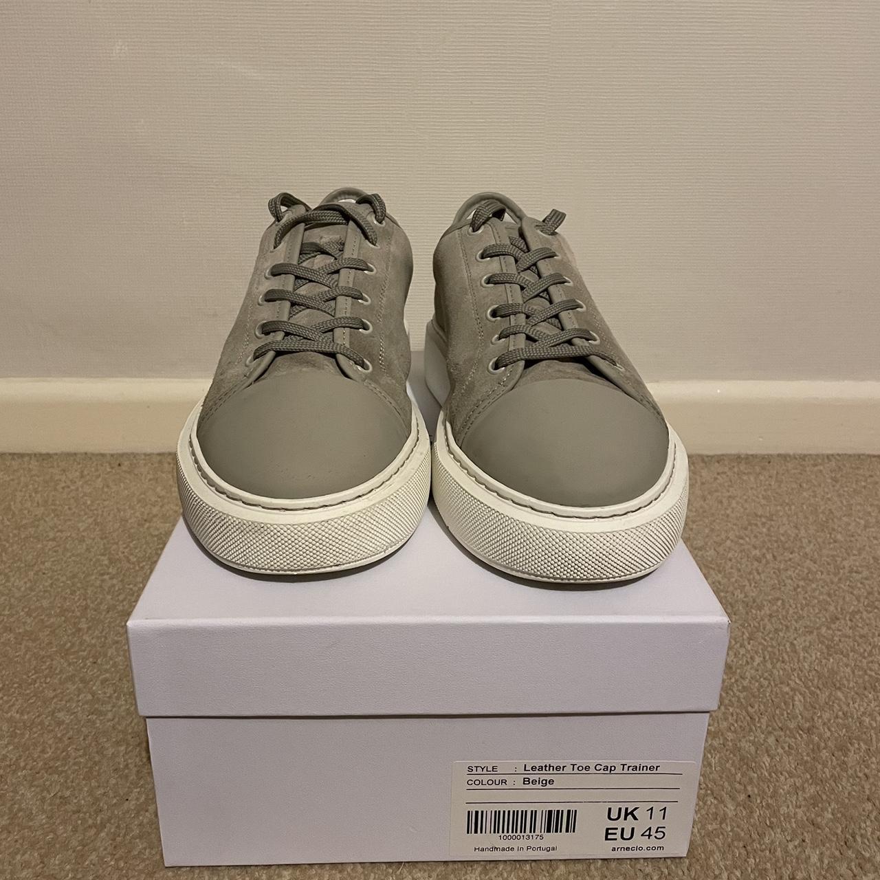 Arne leather toe cap trainers beige Essential Size... - Depop