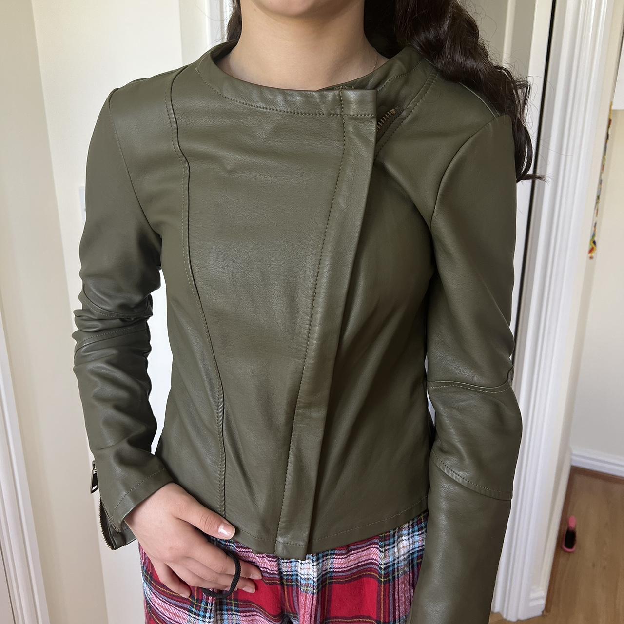 Vintage khaki leather jacket. leatherjacket... Depop