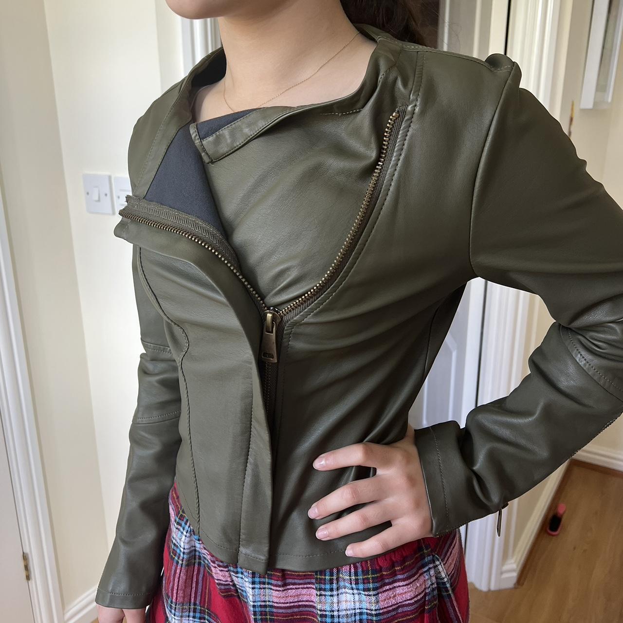Vintage khaki leather jacket. leatherjacket... Depop