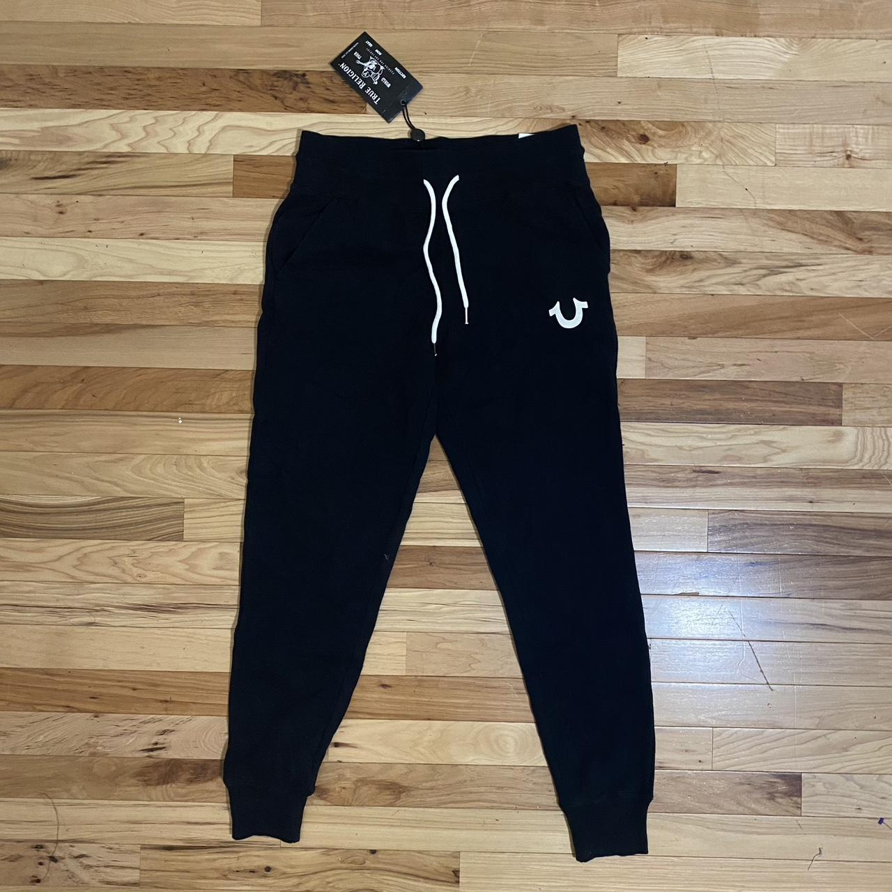 True Religion Women's Black and White Joggers-tracksuits | Depop