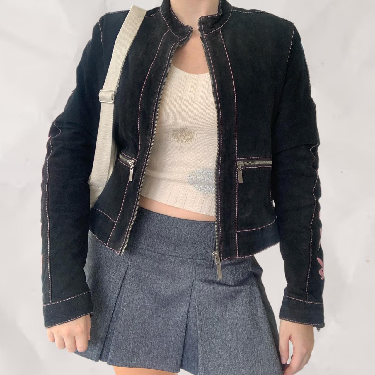90s PLAYBOY ベロアスウェット archive y2k ヴィンテージ Vintage playboy jacket Y2K black suede jacket with | Depop