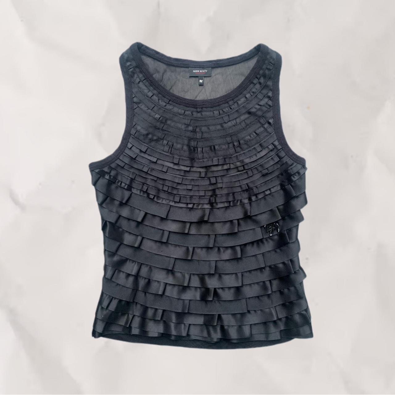 Vintage miss sixty black ruffle vest top Y2K layered... Depop