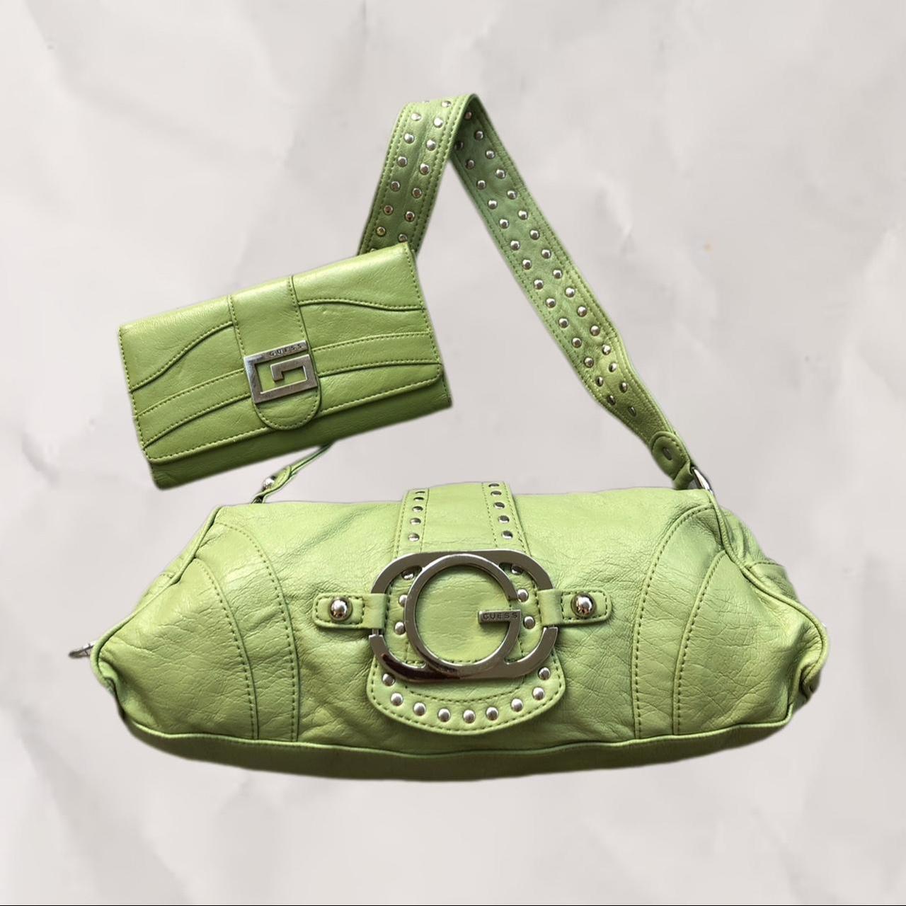 Vintage lime green Guess bag Y2K green leather... - Depop